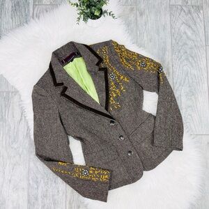 Spy Zone Exchange Wool Blend Brown Tan Velvet Embroidered Blazer Coat